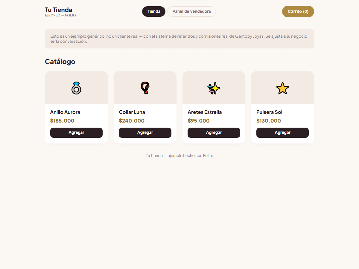Ejemplo de tienda online con catálogo y sistema de referidos